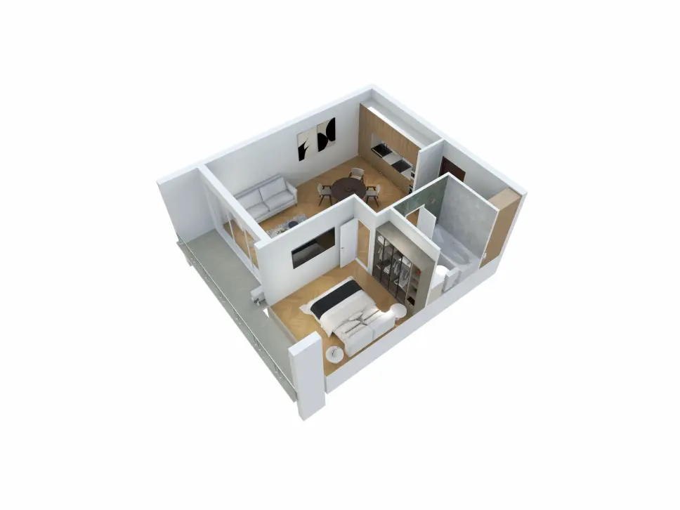 1 Aukštas - Apartamentai Nr. 3 - 42.95 m²